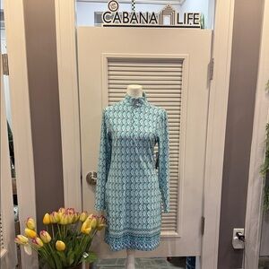 Cabana Life Aqua Geometric Long Sleeve Dress